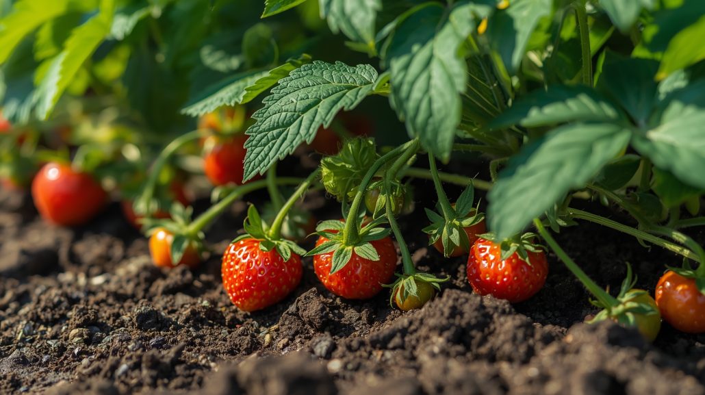 Strawberries on plant
