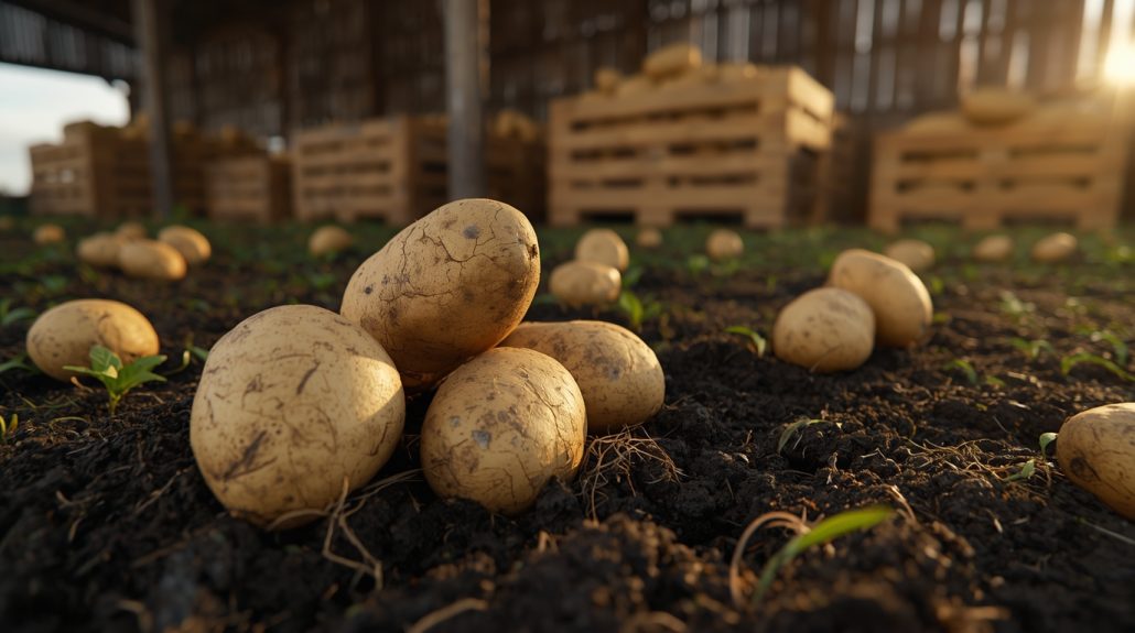 Potatoes on soil after harvest