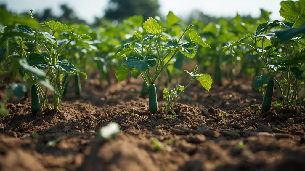 Cucumber plants growing in field