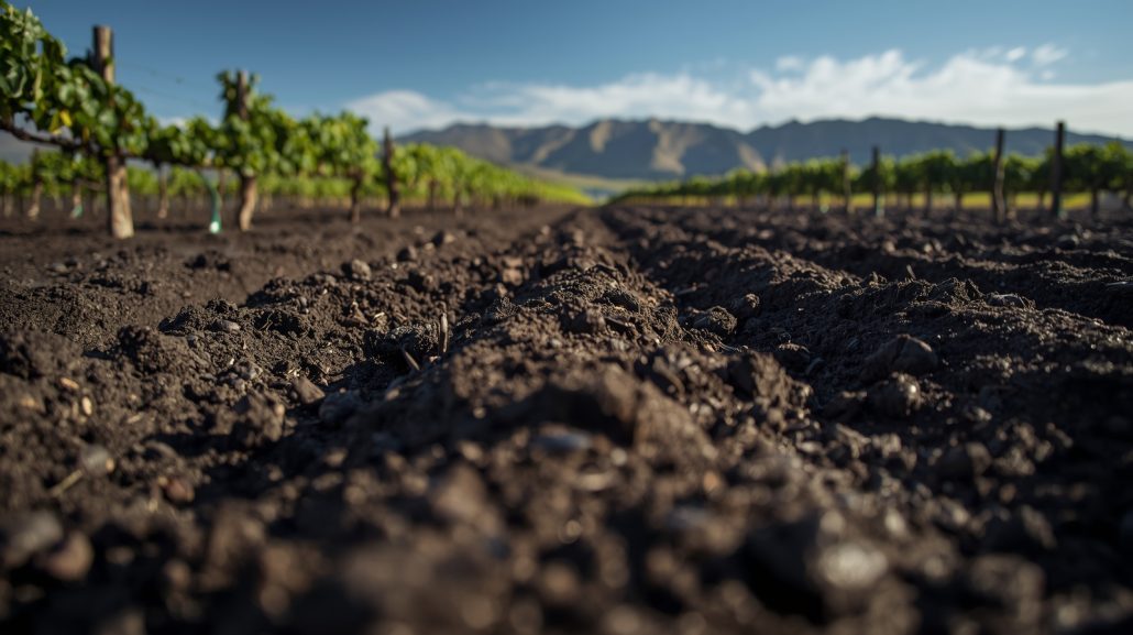 Chilean vineyard with tilled soil